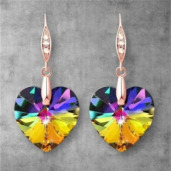 Rose Gold Diamond Studded Rainbow Aurora Drop Earrings - Picture 2 of 4